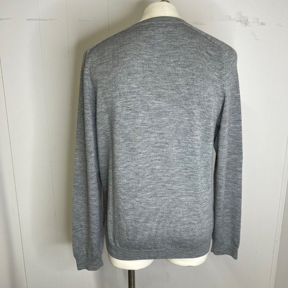 Banana Republic Merino Wool Men’s V-Neck Sweater Size Large Gray and Black - Picture 2 of 8